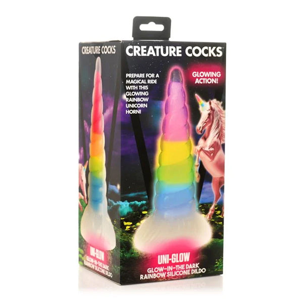 Creature Cocks Uni-Glow glow-in-the-dark rainbow dildo