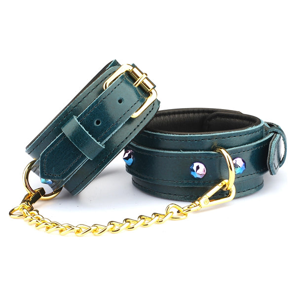 Liebe Seele Luxury Blue Leather ankle cuffs with rivets