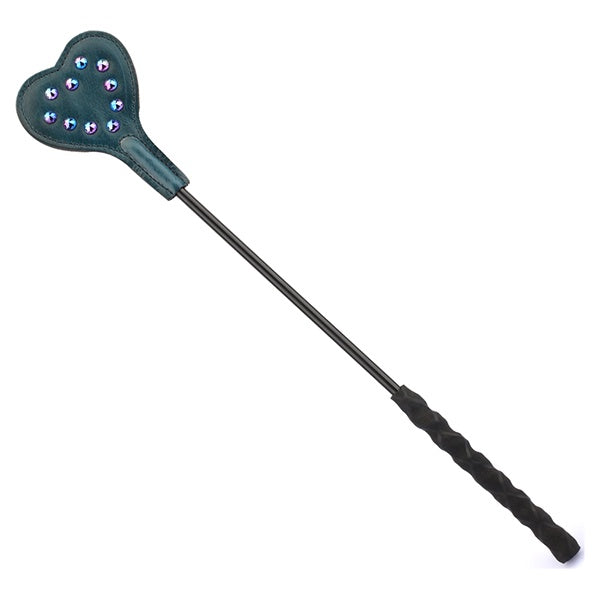 Liebe Seele Luxury Leather mini-riding crop with  blue rivets