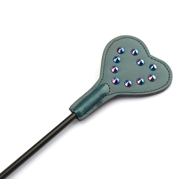 Liebe Seele Luxury Leather mini-riding crop with  blue rivets